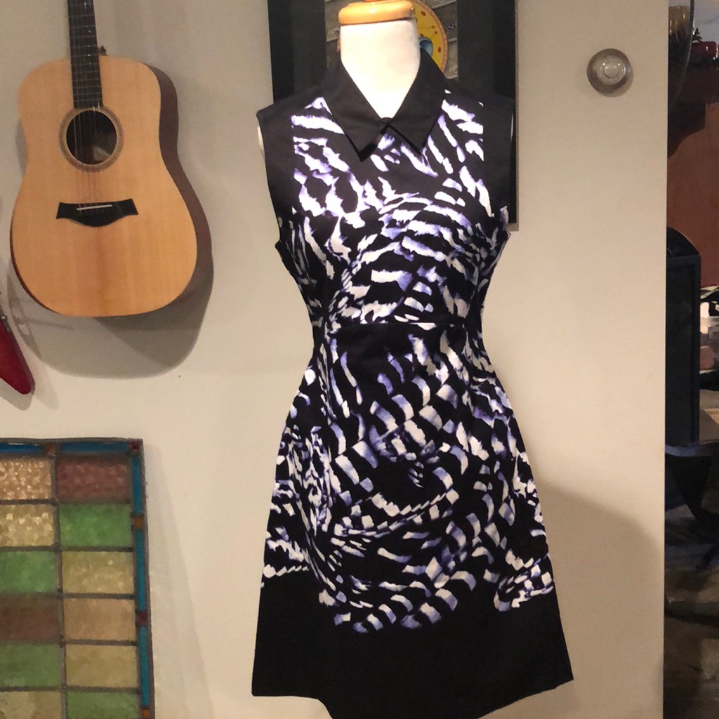 Karen Millen Sleeveless Black White Purple Dress 8